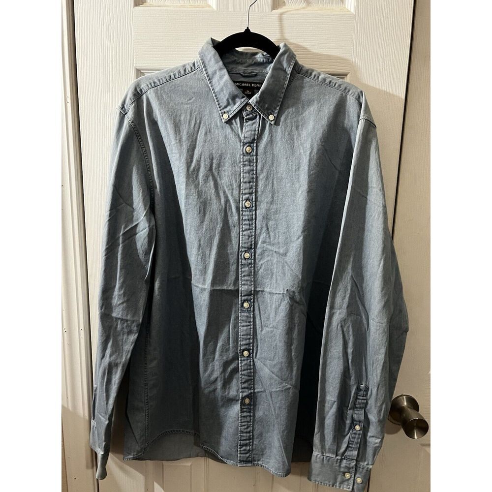 Men's Michael Kors Denim Style Long Sleeve Button Down Shirt XL Slim Fit